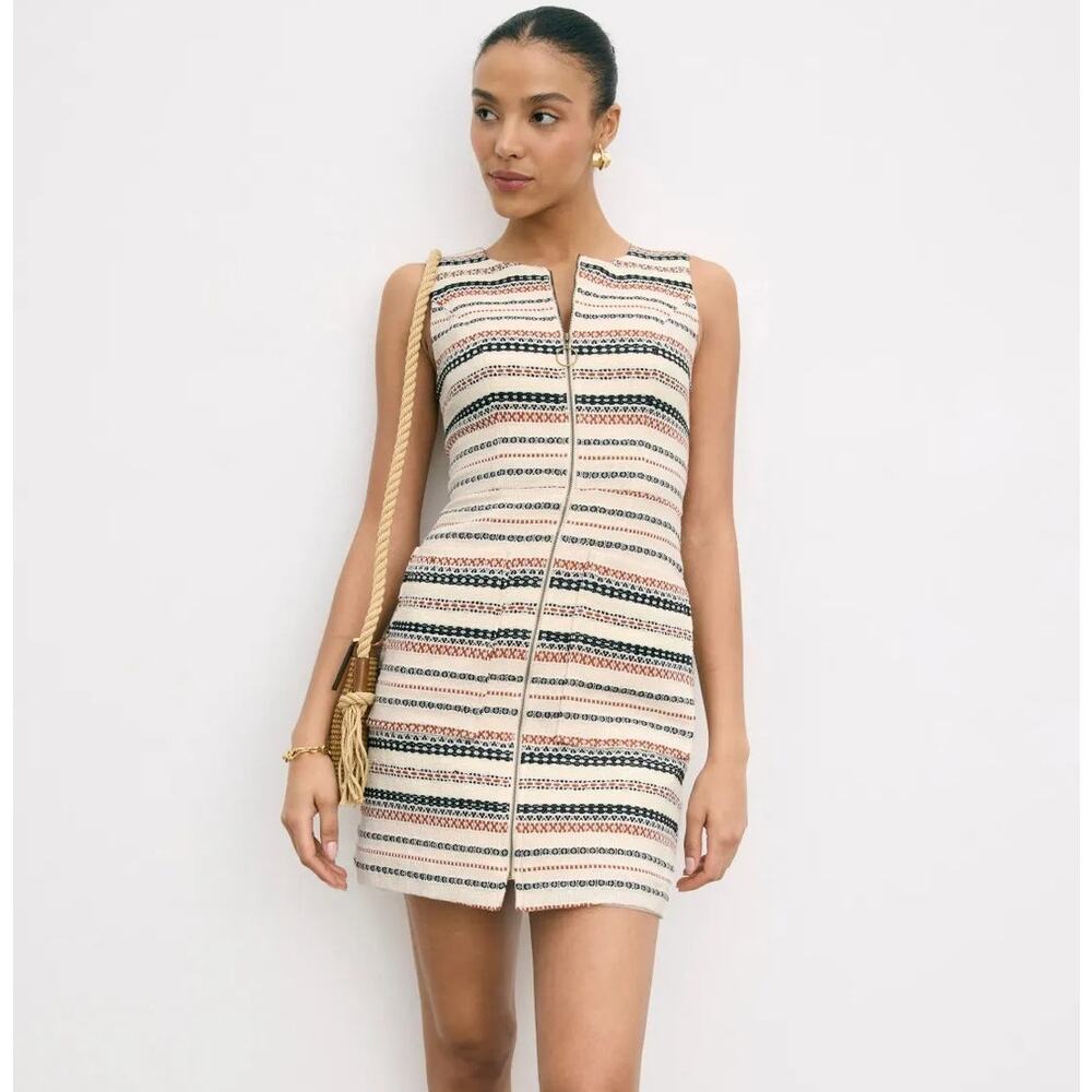Trina Turk Downtown 2 Dress Tweed Geometric Sleeveless Mini Shift Off White 12